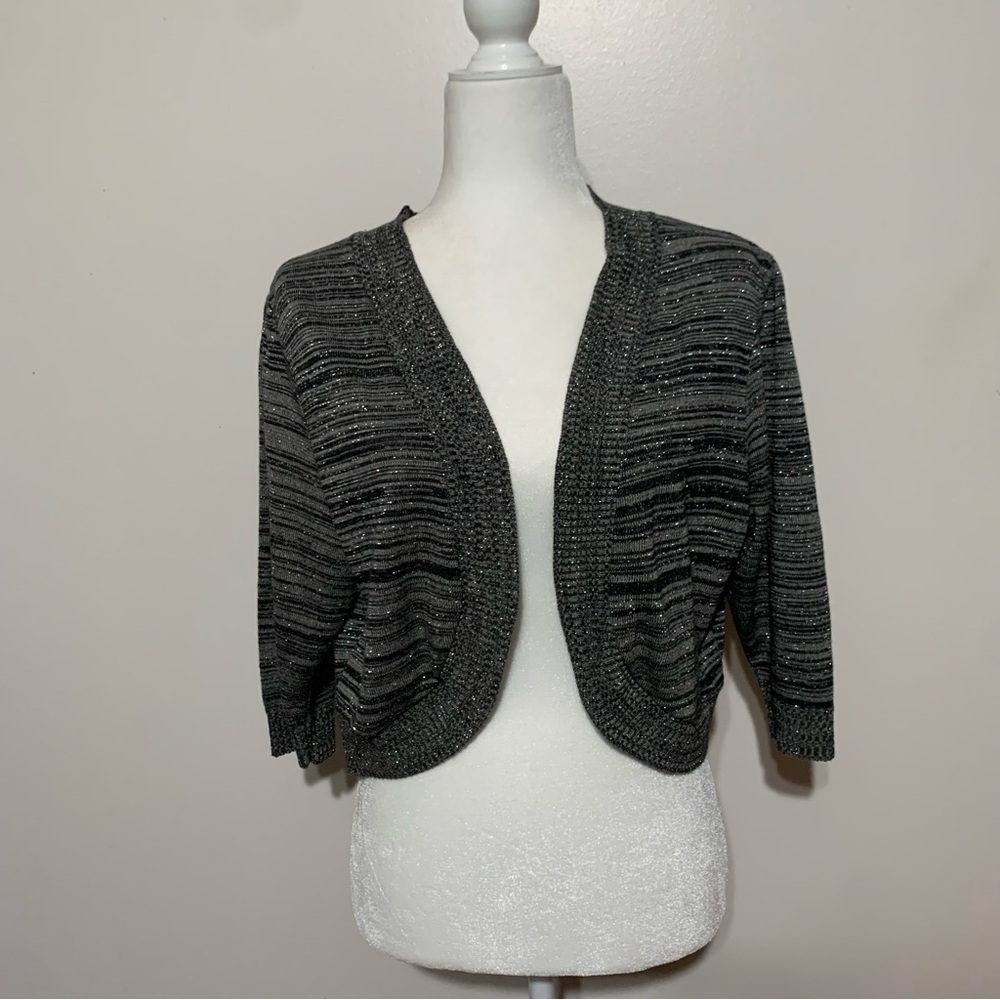 Apostrophe Charcoal and Black Striped Shrug X-Large